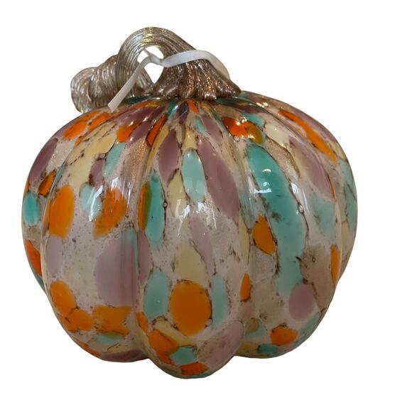 Multicolored Hand Blown Art Glass Pumpkin Stained Glass Designer Fall Home Decor - Picture 6 of 16